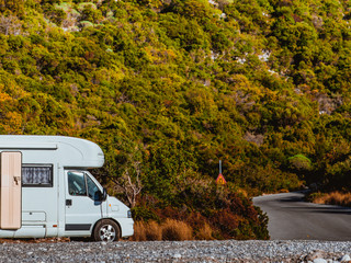 Camper car motorhome on nature