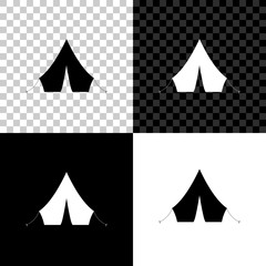 Tourist tent icon isolated on black, white and transparent background. Vector Illustration
