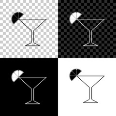 Martini glass icon isolated on black, white and transparent background. Cocktail with lime symbol. Vector Illustration