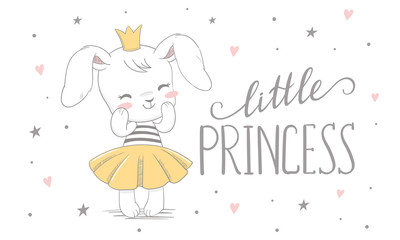Cute bunny girl with crown. illustration vector for print design