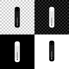Celsius and fahrenheit meteorology thermometers measuring heat and cold icon isolated on black, white and transparent background. Thermometer equipment showing hot or cold weather. Vector Illustration