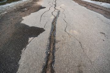 Crack on wet pavement