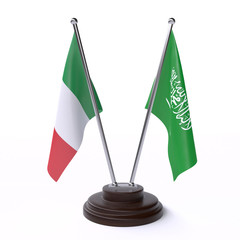 Italy and Saudi Arabia, two table flags isolated on white background. 3d image