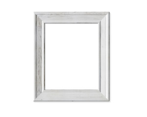 4x5 vertical portrait old wooden frame mockup. Realisitc painted white wood sign . Isolated picture frame mock up template on white background. 3D render.