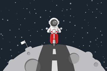 Flat design, Astronaut driving red motorcycle on the road at the moon, Vector illustration, Infographic Element