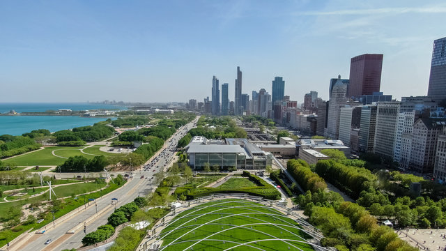 Beautiful Aerial View Of The Chicago Parks And Landmarks
