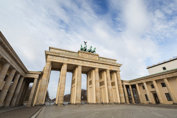 Fototapeta na wymiar Famous neoclassical Brandenburg Gate (Brandenburger Tor) in Berlin, Germany. Copy space.