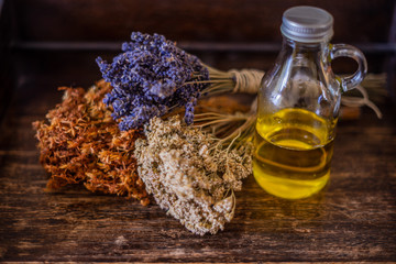 Bunches of medicinal herbs and flowers. Herbal medicine