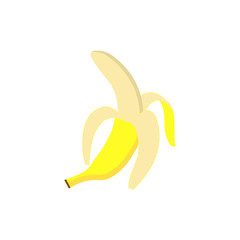 Banana icon. Half peeled ripe banana. One open peeled banana.  Vector Illustration.