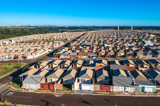 Aerial view of standardized houses of the Minha Casa Minha Vida Program of the State of Sao Paulo, Brazil