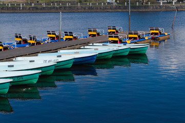 Fototapeta premium green and blue boats