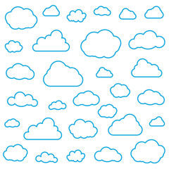 Set of Clouds Isolated on Sky Background. Seamless Pattern. Collection of clouds for Web, Poster, Placard, Wallpaper. Creative Modern Concept. Vector illustration.