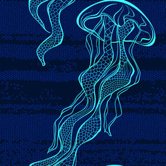 Seamless vector pattern with jellyfish on texture background. Abstract nature background. © maritime_m
