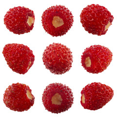 set of fresh red wild strawberries isolated on white background