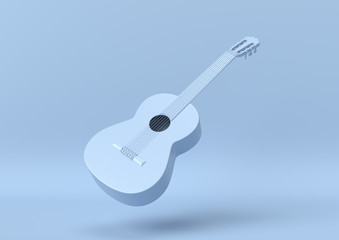 Creative minimal summer idea. Concept blue guitar with pastel background. 3d render..