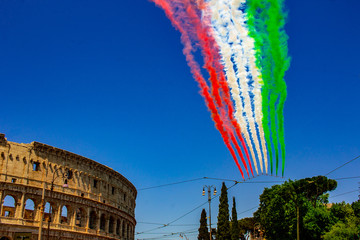 Rome, Italy, 02 / June / 2019. For the feast of the republic, the tricolor arrows (representing the...