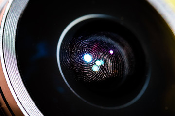 Fingerprint on the lens. Photographed close up.