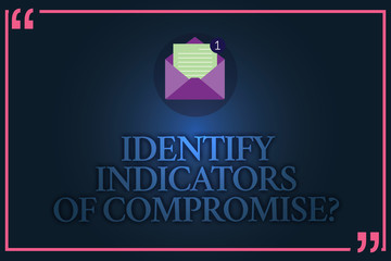 Conceptual hand writing showing Identify Indicators Of Compromise. Business photo text Detect malware online attacks hacking Open Envelope with Paper Email Message inside Quotation Mark