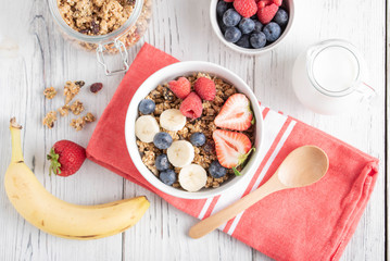 granola with fruit, top view image