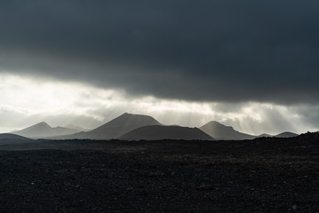 Volcanos at the sunset