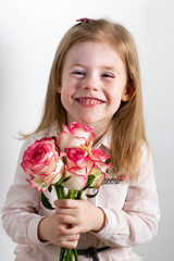 girl with a bouquet of red roses
