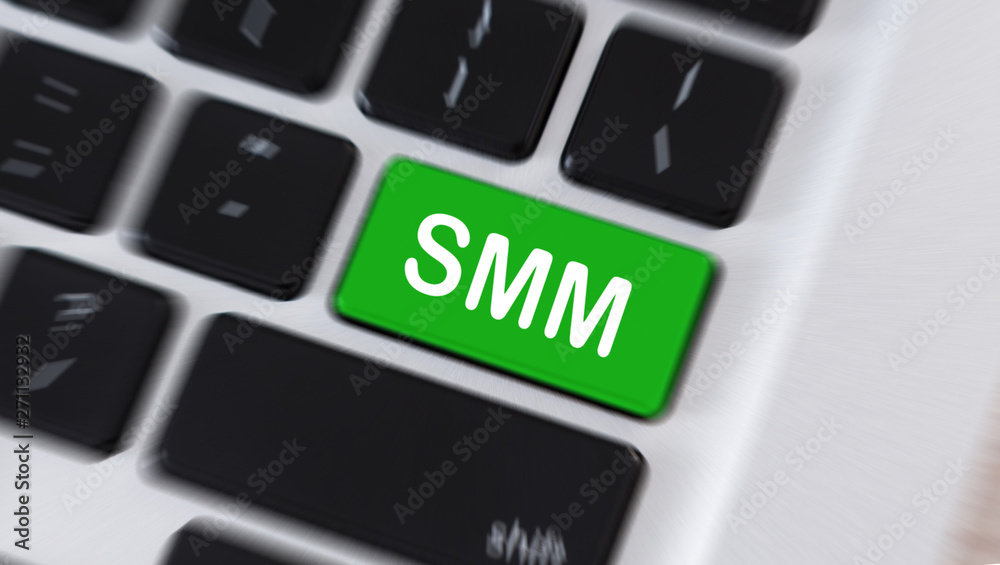 Poster smm word on green enter keyboard button