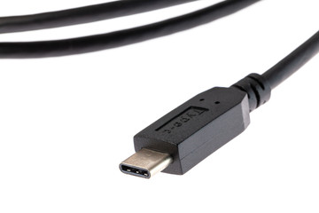 USB type c Data & Power Cable isolated on White Background. Close up