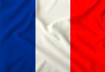 Obraz premium French colored flag depicted on silk fabric with soft folds