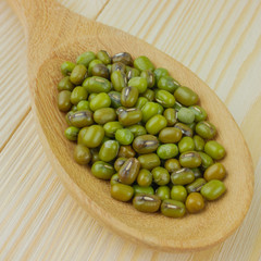 Close up,macro mung beans in  wooden spoon