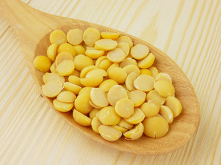 Close up,macro soy beans in  wooden spoon