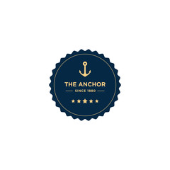 marine retro emblems logo with anchor, anchor logo - vector