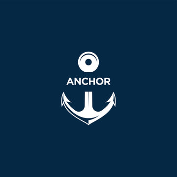 marine retro emblems logo with anchor, anchor logo - vector