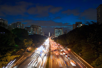 night view of Sao Paulo with traffic trails