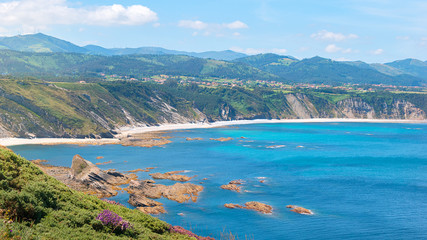 Naklejka premium Beautiful seascape at the lighthouse Faro de Cabo Vidio, Cudillero, Asturias, Spain