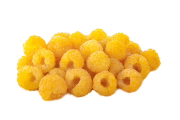 heap of yellow raspberries isolated on white background