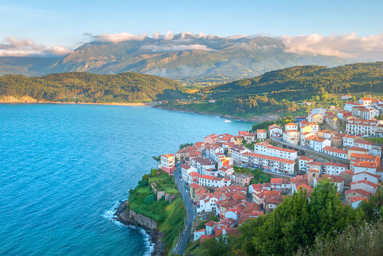 Aerial view of beautiful Lastres village in Asturias, Spain