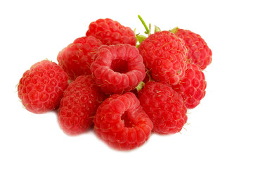 heap of red raspberries isolated on white background