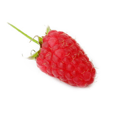 single red fresh raspberry isolated on white background