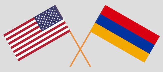 Armenia and the USA. Armenian and United States of America flags