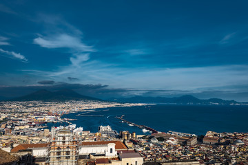 Panoramic view of Napoli and  Vesuvius, Campania, Italy