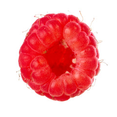 single red fresh raspberry isolated on white background