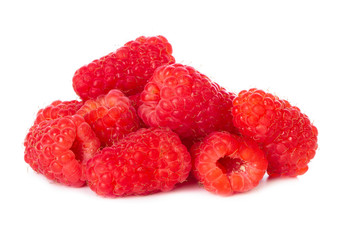heap of red fresh raspberries isolated on white background