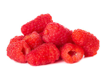 heap of red fresh raspberries isolated on white background