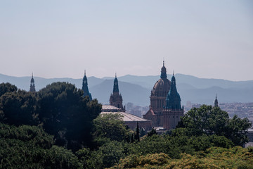 Fototapeta na wymiar Towers and domes of the National Palace , Barcelona