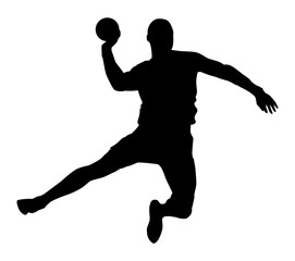 Fototapeta na wymiar Silhouette noire de handballeur sur fond blanc