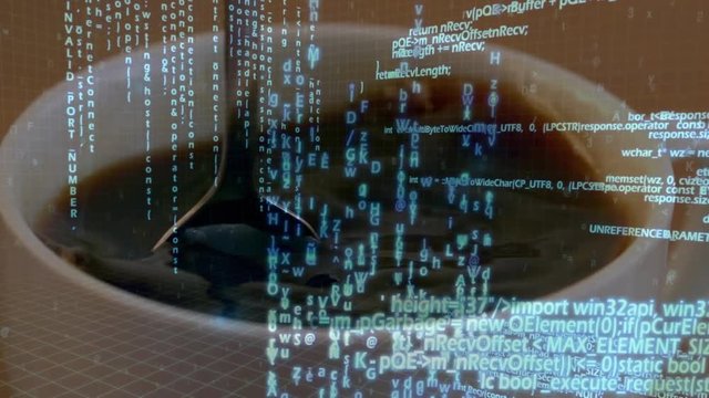 Coffee in a cup and digital codes