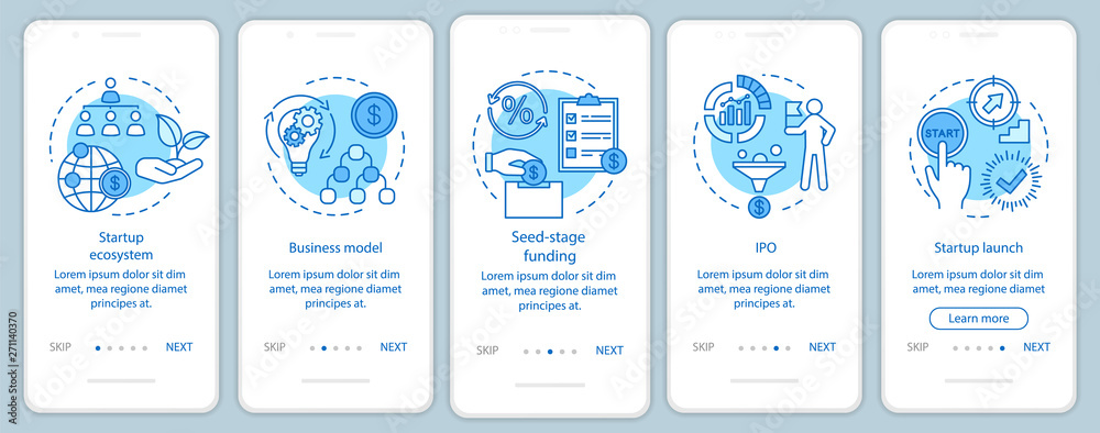 Wall mural startup onboarding mobile app page screen with linear concepts