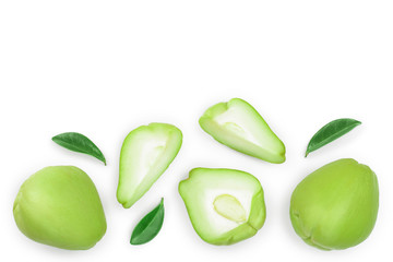 fresh Chayote vegetable isolated on white background with copy space for your text. Top view. Flat lay