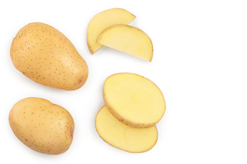 Young potato isolated on white background. Harvest new. Top view. Flat lay, Set or collection