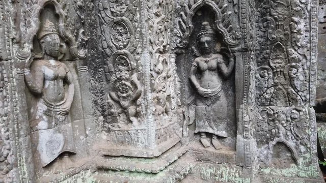 bas-reliefs depicting the divine dancer Apsara, the temple of TA Prom Angkor Wat (Siem reap, Cambodia)